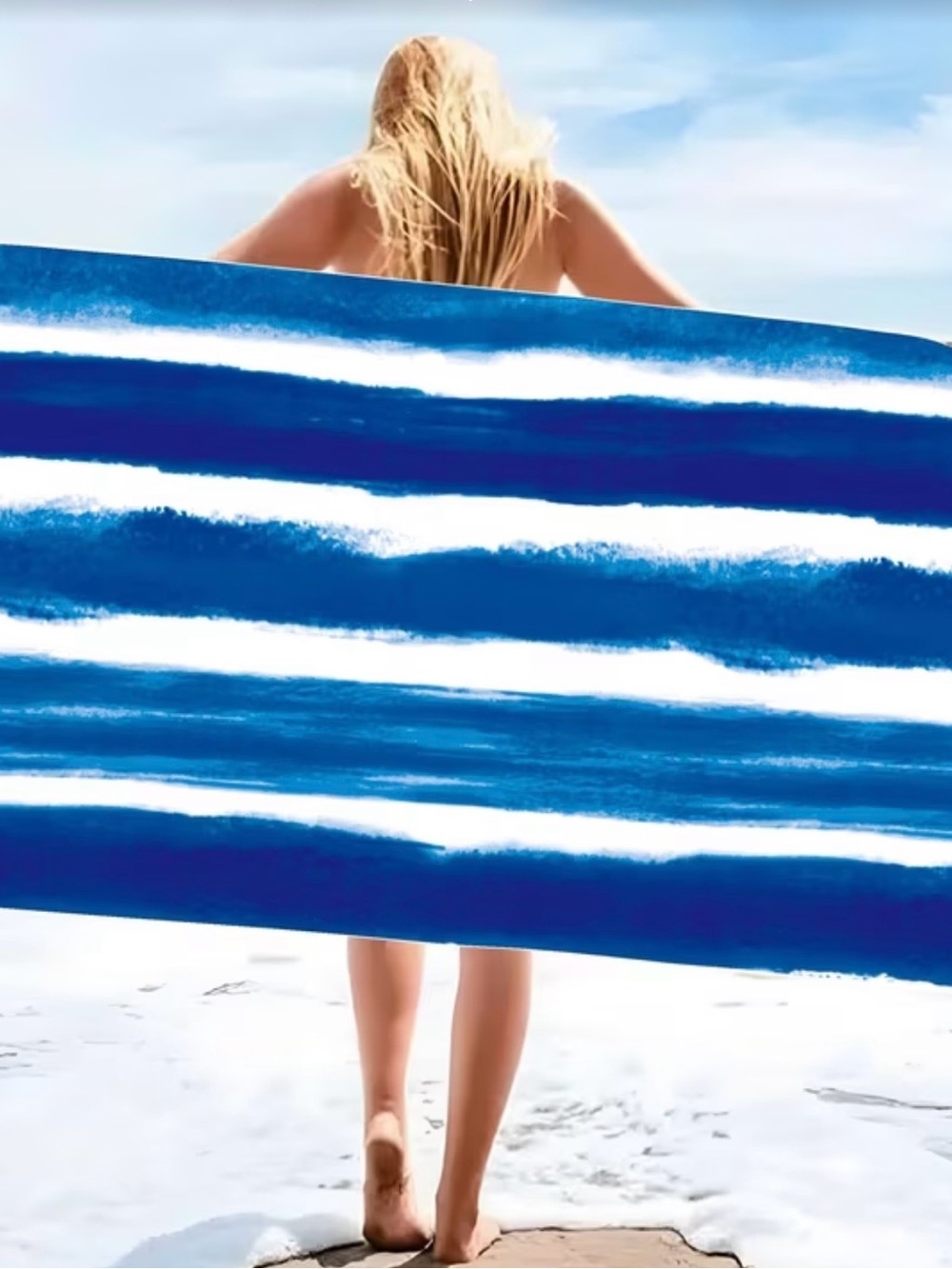 Set of Two Blue and White Striped Beach Towels